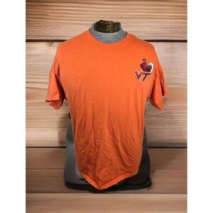 Vintage 90s T Shirt Mens 2XL Shrunk To L Virginia Tech Hokies Hanes Beefy Orange